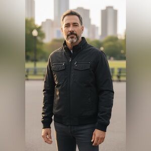 Tommy Hilfiger Jacket Men's Large Black Performance Bomber Wind Resistant NEW